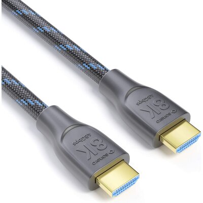 sonero Premium Zertifiziertes 8K Ultra High Speed HDMI Kabel mit Ethernet, Nylongeflecht, vergoldete Anschlüsse (8K UltraHD, 4K 3D mit 50Hz/60Hz, 48Gbps Full Bandwith, Dynamic HDR), 5,00m