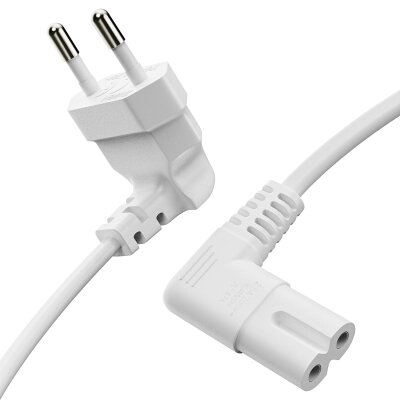 conecto Strom-Kabel, Euro-Stecker 90°  auf C7 IEC-Buchse 90° , Euro-Netzkabel für Haushaltsgeräte, 2.00m, weiß
