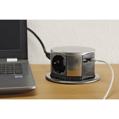 Schreibtisch-Einbausteckdose + USB versenkbar, USB 2,4A