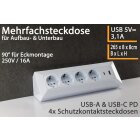 4-fach Steckdosenblock, USB-A+C, weiß 250V~/ 16A, Aufbaumontage, USB 3,1A, PD
