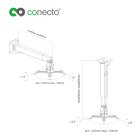 conecto CC50281 Deckenhalterung + Wandhalterung für Beamer, neigbar: -15° bis +15°, schwenkbar: -8° bis 8°, nicht drehbar, Deckenabstand: 430-650mm, Traglast: max. 20,0kg, universeller Montagebereich: 225-316 mm, weiß, B-Ware wie NEU